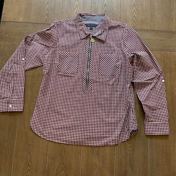 Tommy Hilfiger Woman’s Zip Up Plaid Blouse. Size Large. NWOT - Picture 1 of 11
